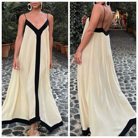 COMMENSE Sicily Old Money Aesthetic Maxi Slip Dress Womens Size Large - Picture 1 of 9